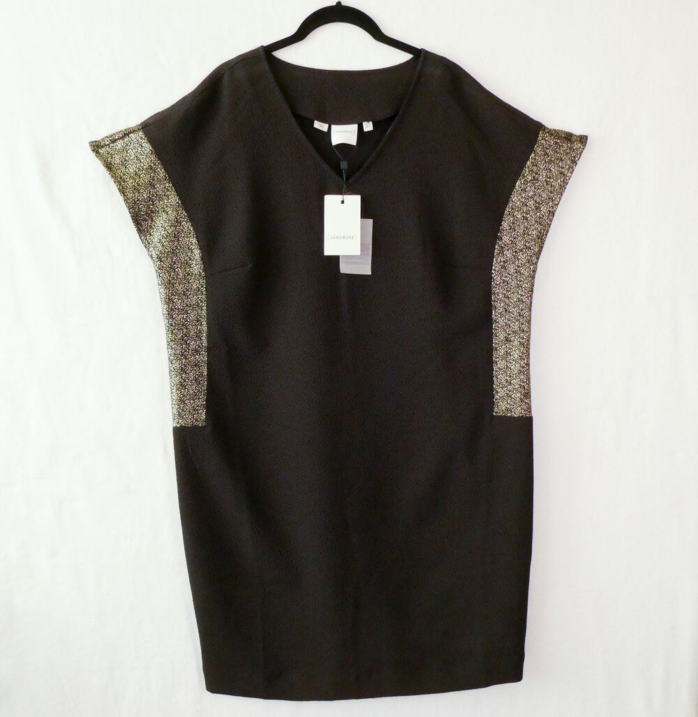 NWT Junarose Black Shift Dress Size 14 Silver Trim Roomy Fit Career Comfort LBD